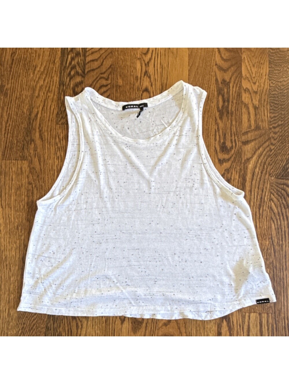 Koral Women’s S White/Black Speckled Cropped Crew Neck Stretch Tank Top Yoga